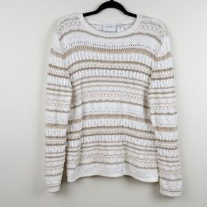 Liz Claiborne LizSport Women's Medium White Beige Open Knit Pullover Sweater